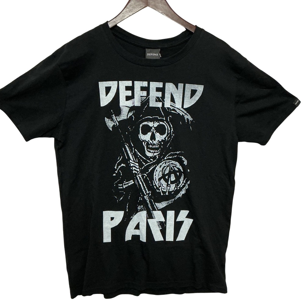 Defend Paris Graphic T-Shirt Mens XL Black New Peace Tour Grim Reaper Anarchy